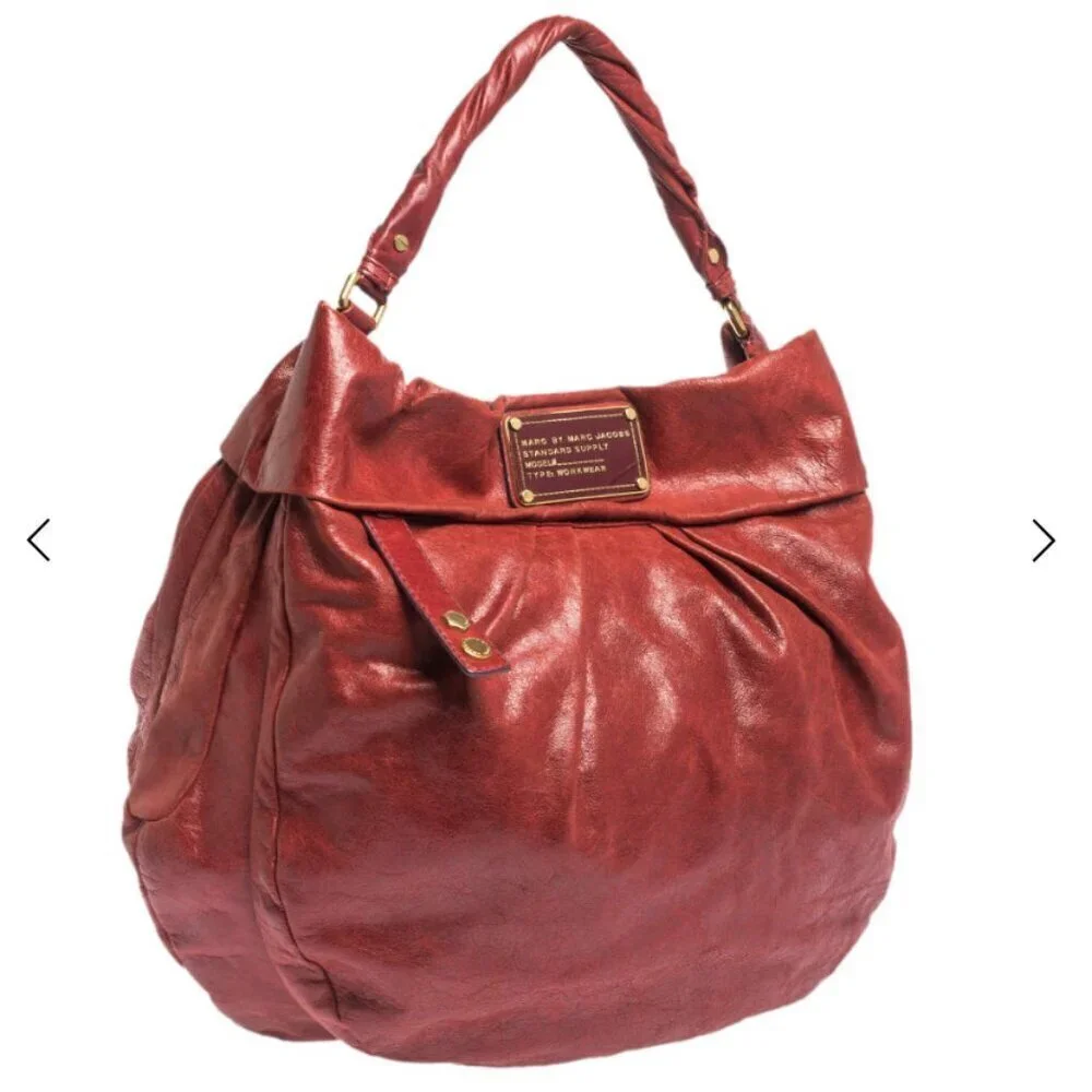 Marc Jacobs Classic Red Persimmon Q Hillier pleated Hobo Bag